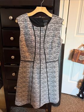 Enfocus Studio Black and White Tweed Fit-and-Flare Dress